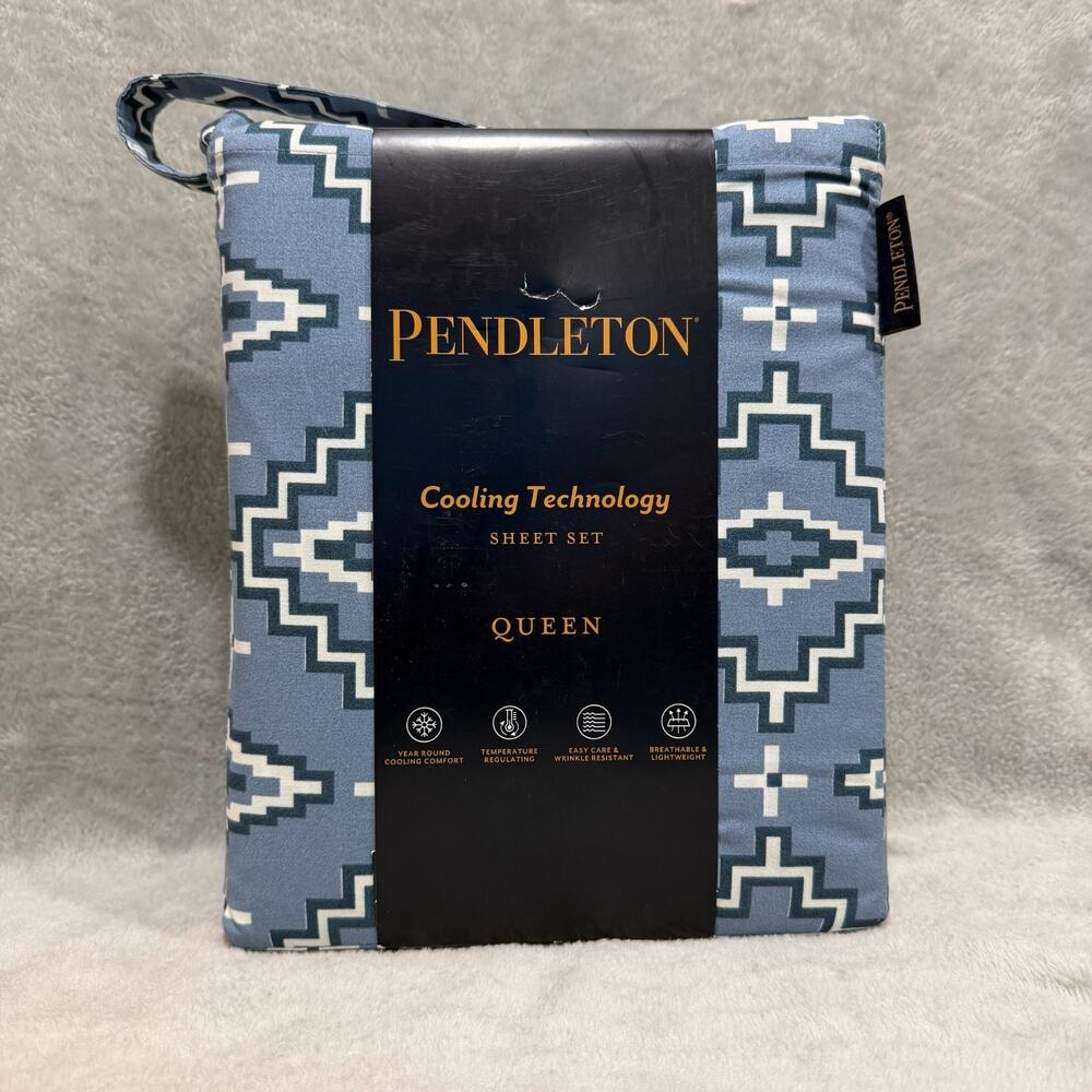 Pendleton QUEEN Sheet Set Cooling Technology Otero Dusty Blue Southwestern 4 Pc